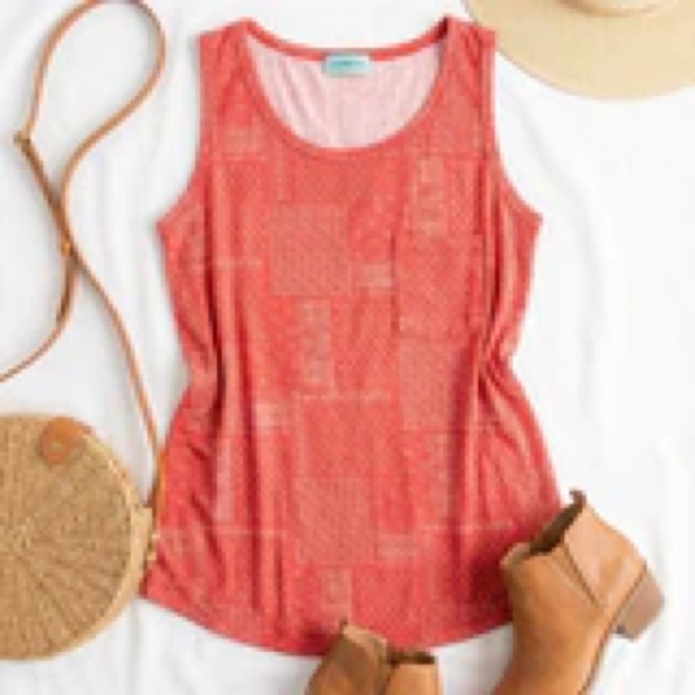 B117 PLUS P.S. Kate Coral Boho Print Scoop Neck Pocket Tank Top